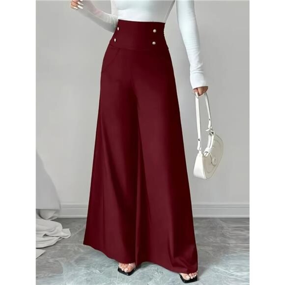 High Waist Wide Leg Button Decor Pants - Picture 6 of 8